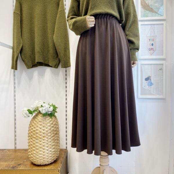 Beli Lastikli Kahverengi Crep Kloş Etek