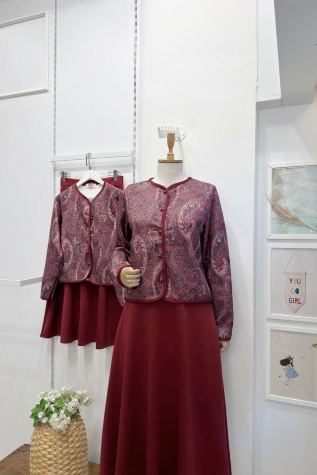 Bordo Etnik Desenli Scuba Takım