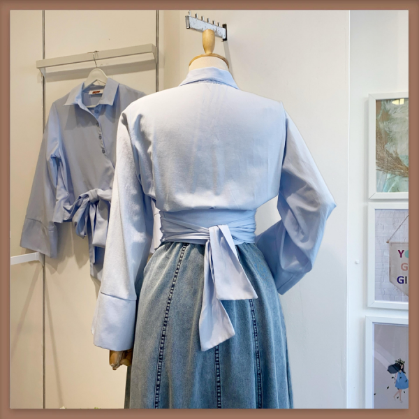 BAĞLAMALI BEBE MAVİ GÖMLEK