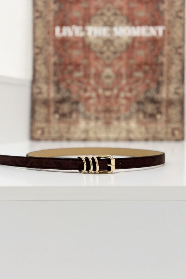 Acı Kahve İnce Tokalı Süet Kemer