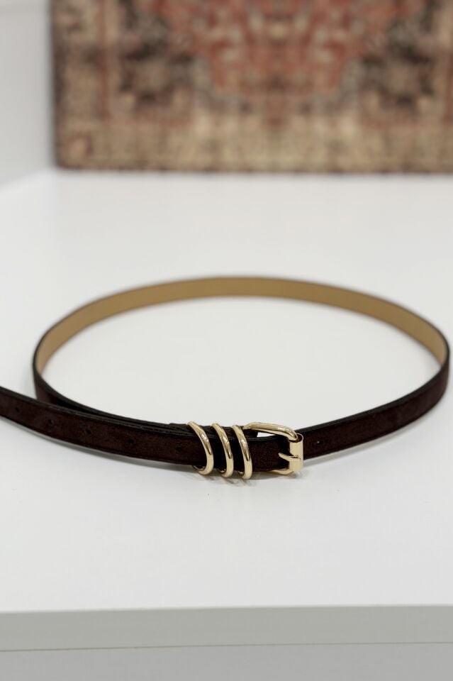 Acı Kahve İnce Tokalı Süet Kemer