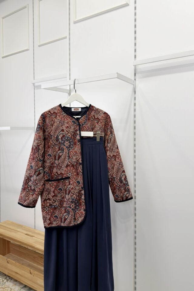 Bordo Kaşmir Desenli Kapitone Ceket