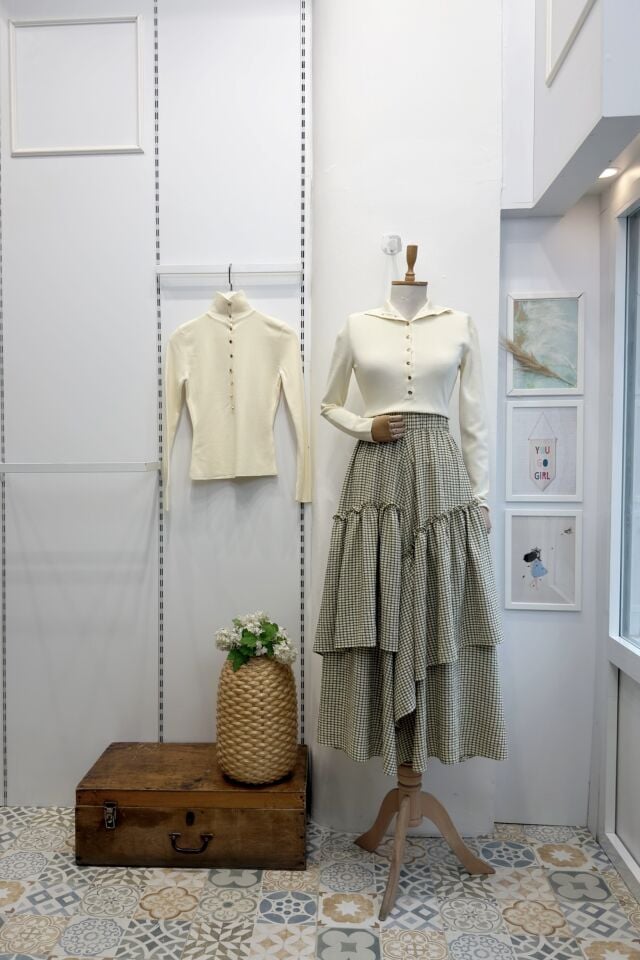 Pötikare Desenli Krem Yeşil Ajouter Etek