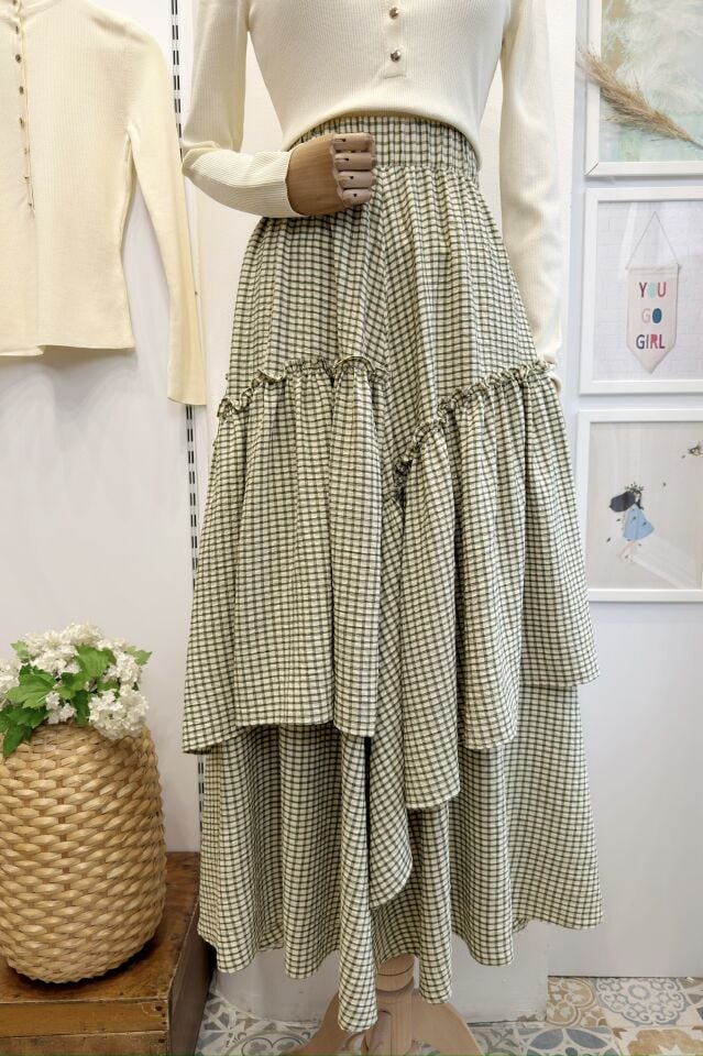 Pötikare Desenli Krem Yeşil Ajouter Etek