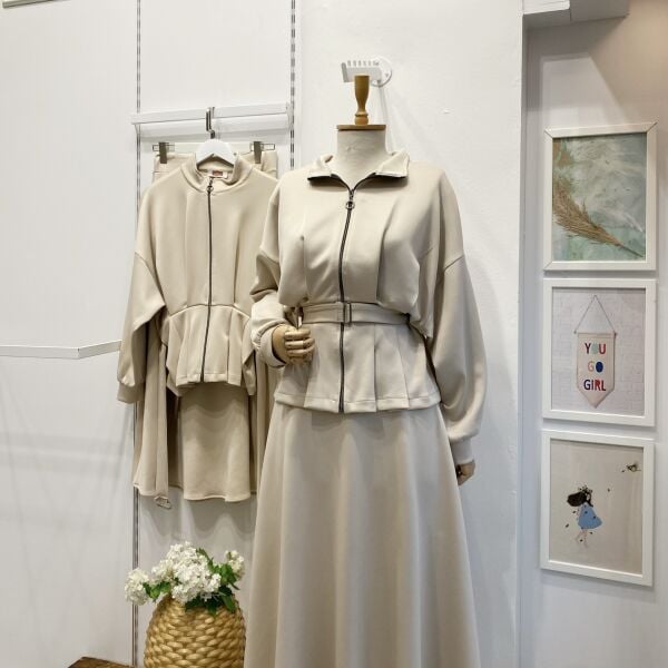 Krem Fermuar Detaylı Scuba Takım