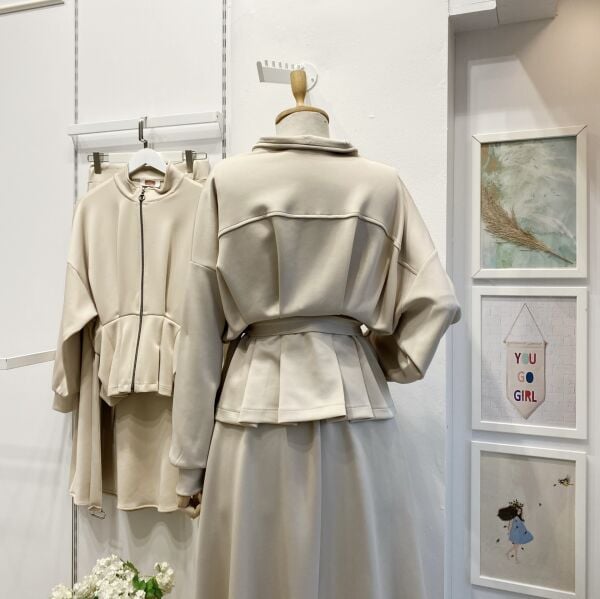 Krem Fermuar Detaylı Scuba Takım