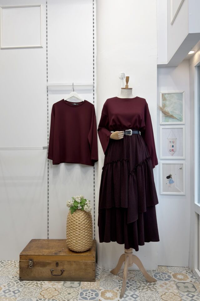 Pötikare Desenli Bordo Ajouter Etek