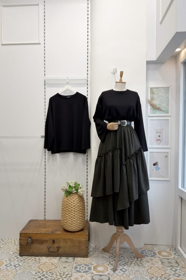 Pötikare Desenli Haki Yeşili Ajouter Etek