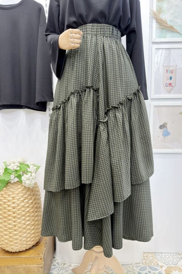 Pötikare Desenli Haki Yeşili Ajouter Etek