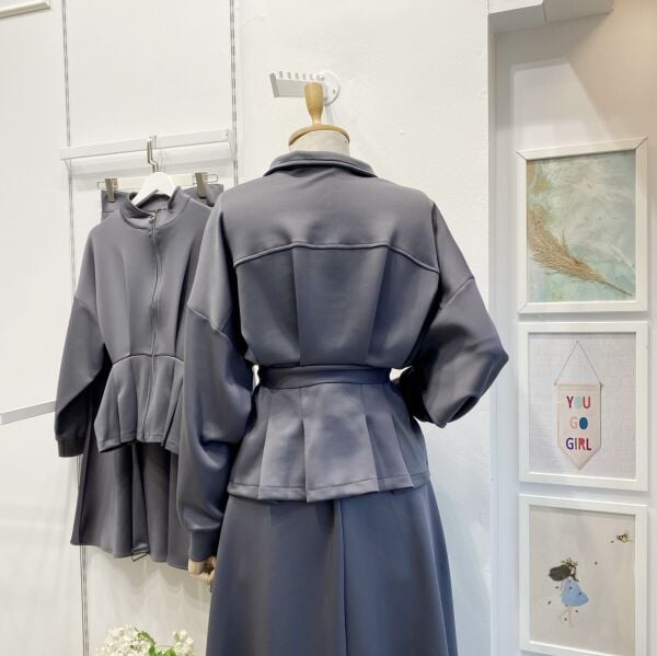 Gri Fermuar Detaylı Scuba Takım