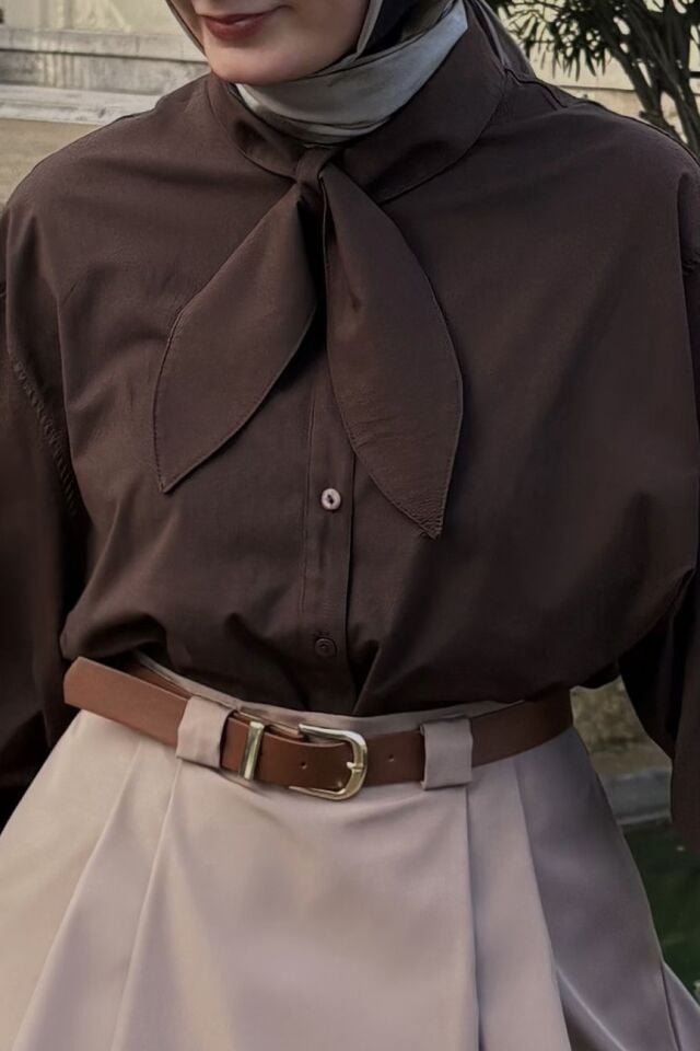 Faya Girls x Acı Kahve Fular Detaylı Poplin Gömlek