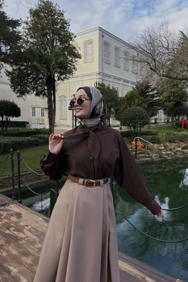 Faya Girls x Acı Kahve Fular Detaylı Poplin Gömlek