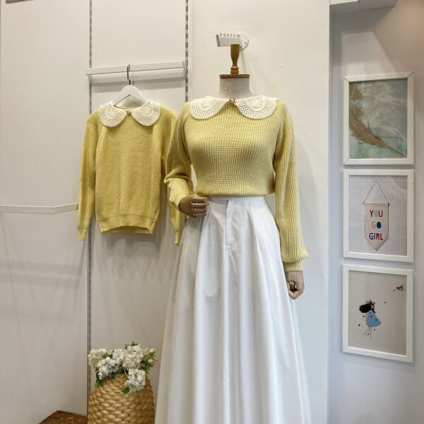 İnci Broşlu Sarı Kazak