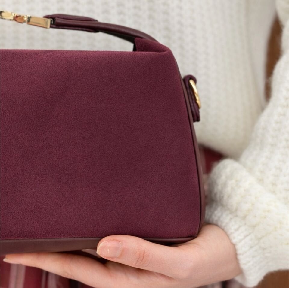 Bordo Beatrice Süet Çanta