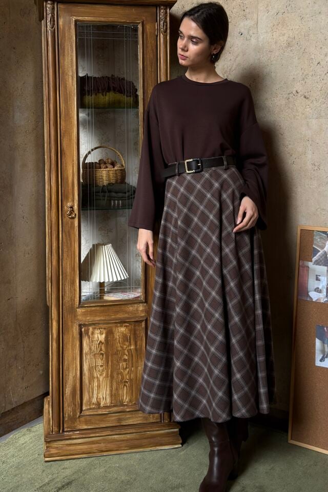Moka Kahverengi Ekose Desen Harriet Etek