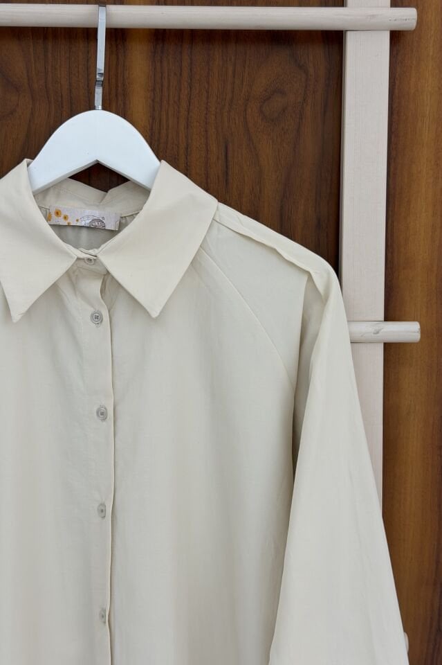 Krem Dantel Detaylı Elan Gömlek