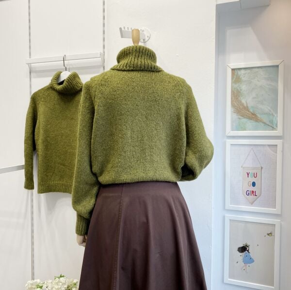 Balıkçı Yaka Yeşil Oversize Kazak