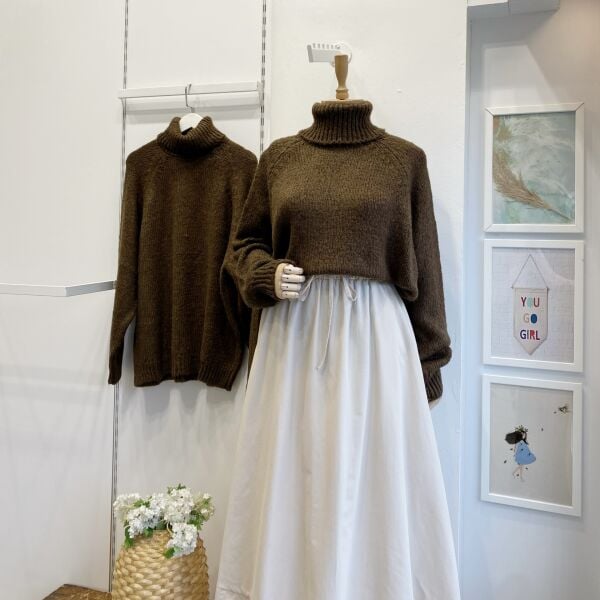 Balıkçı Yaka Kahverengi Oversize Kazak