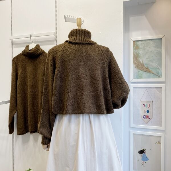 Balıkçı Yaka Kahverengi Oversize Kazak