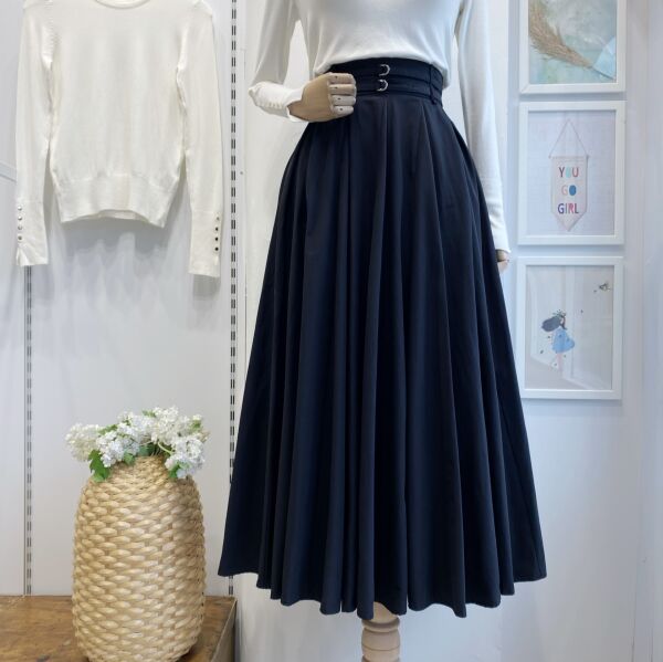 Siyah İki Kemerli Fiorite Etek