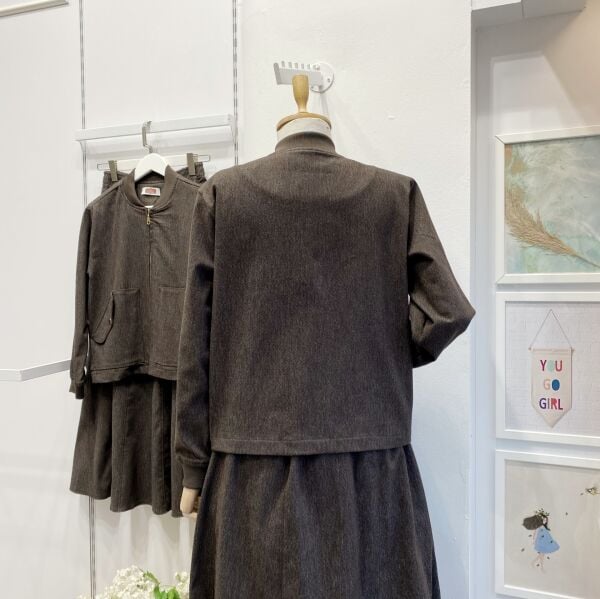 Kahverengi Fermuar Detaylı Kot Takım