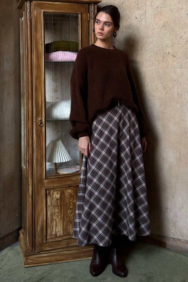 Acı Kahve Ekose Desen Harriet Etek
