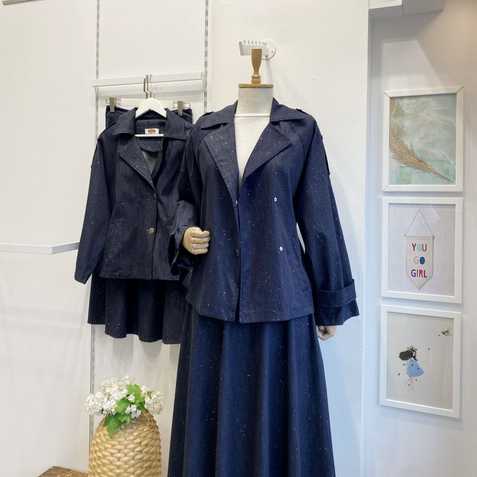 Sim Detaylı Ceketli Kot Takım