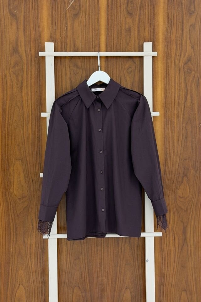 Mürdüm Dantel Detaylı Elan Gömlek