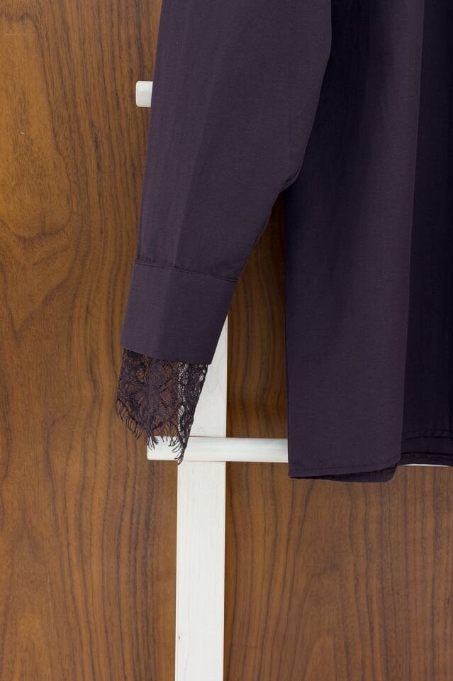 Mürdüm Dantel Detaylı Elan Gömlek