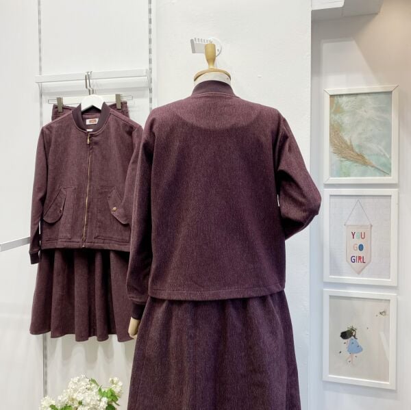 Bordo Fermuar Detaylı Kot Takım