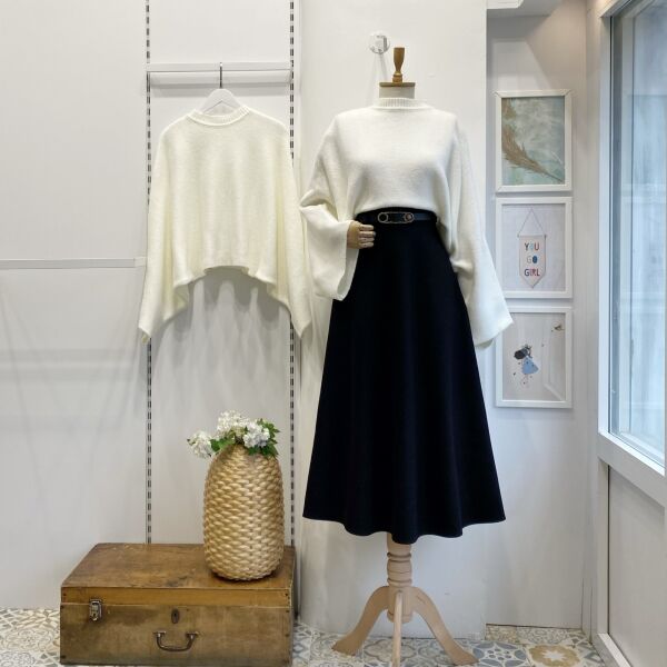 Siyah Kemerli Kaşe Kloş Etek