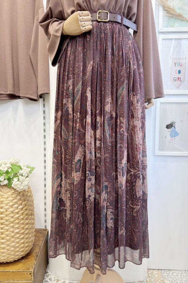 Bordo Kemerli Elizabeth Tül Etek