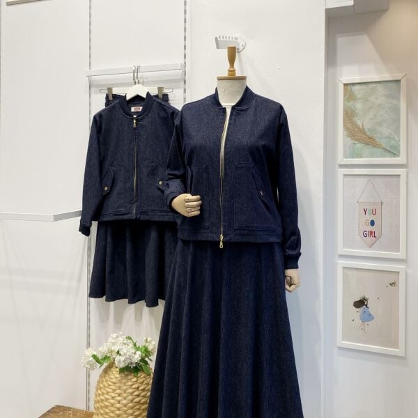 Lacivert Fermuar Detaylı Kot Takım