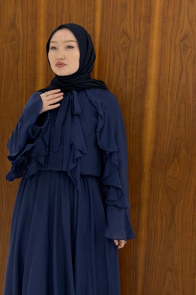 Lacivert İspanyol Kol Mimosa Şifon Takım