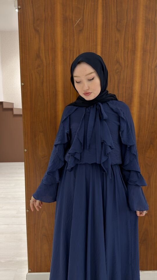 Lacivert İspanyol Kol Mimosa Şifon Takım