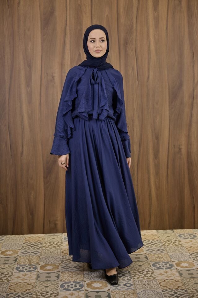 Lacivert İspanyol Kol Mimosa Şifon Takım