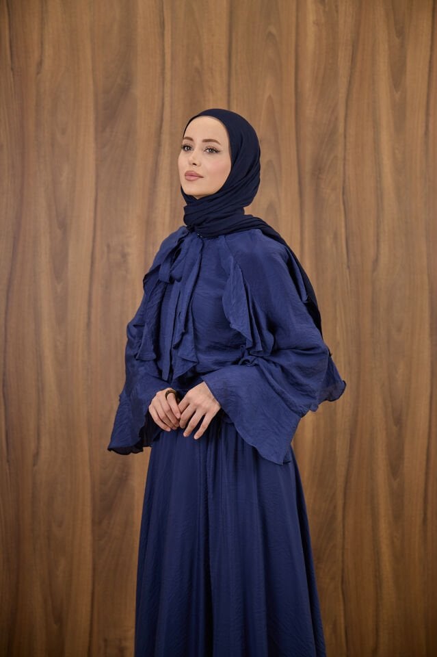 Lacivert İspanyol Kol Mimosa Şifon Takım