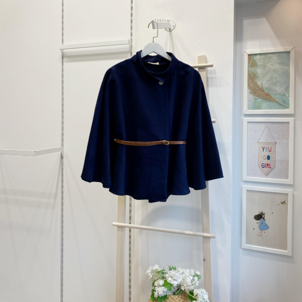 Lacivert Süet Kumaş Pelerin Ceket