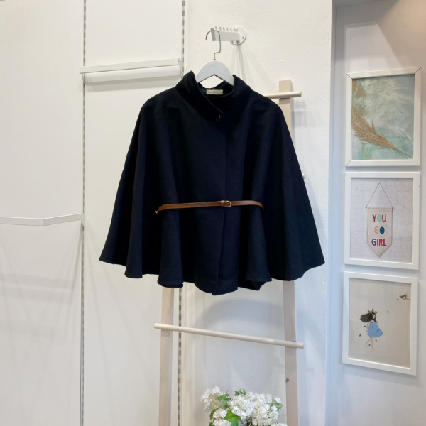 Siyah Süet Kumaş Pelerin Ceket