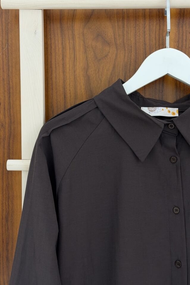 Kahverengi Dantel Detaylı Elan Gömlek