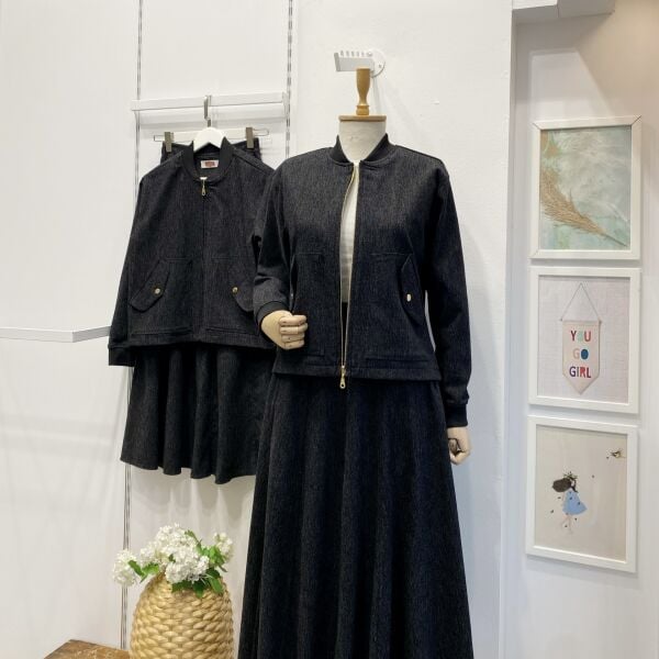 Siyah Fermuar Detaylı Kot Takım