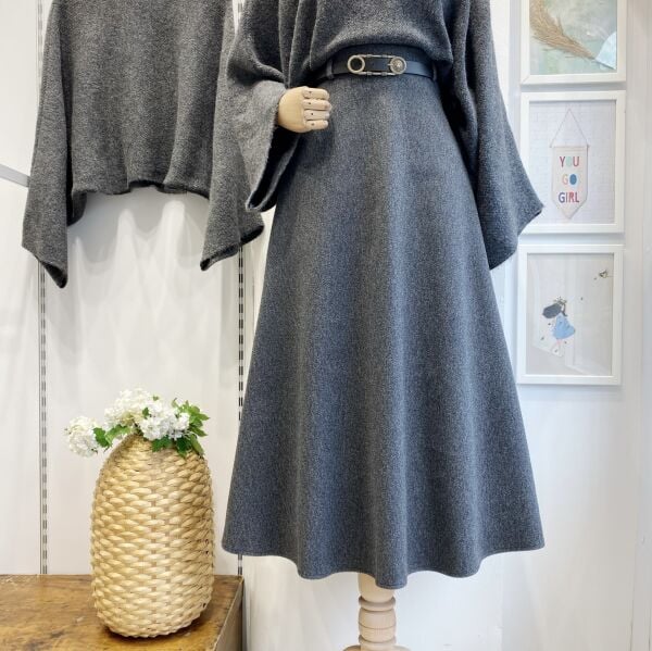 Antrasit Kemerli Kaşe Kloş Etek