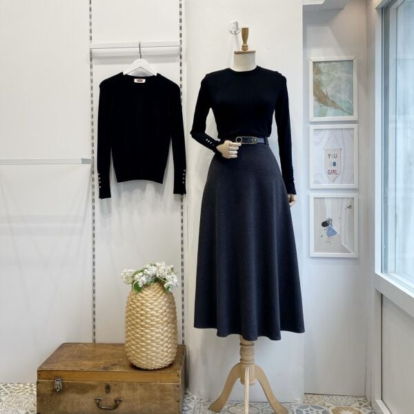 Antrasit Kemerli Kaşe Kloş Etek