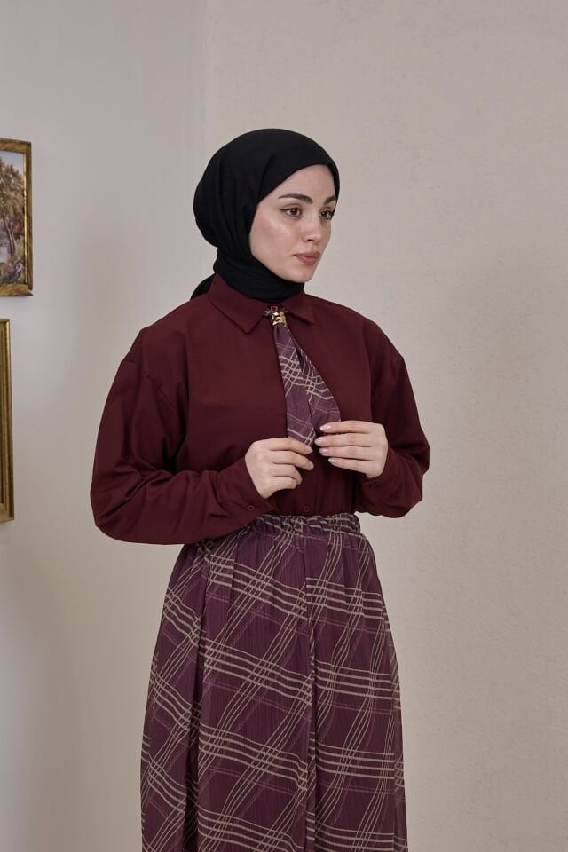 Bordo Şifon Etekli Artician Takım