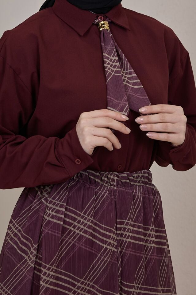 Bordo Şifon Etekli Artician Takım