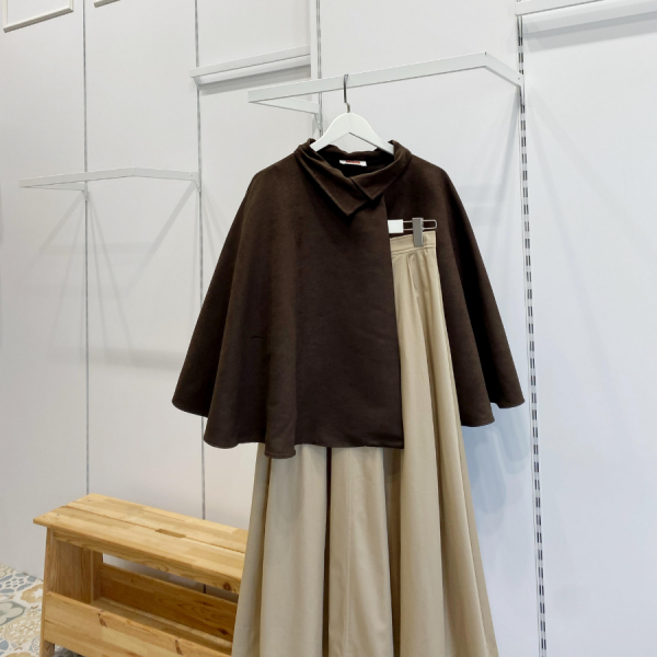 Acı Kahve Süet Kumaş Pelerin Ceket