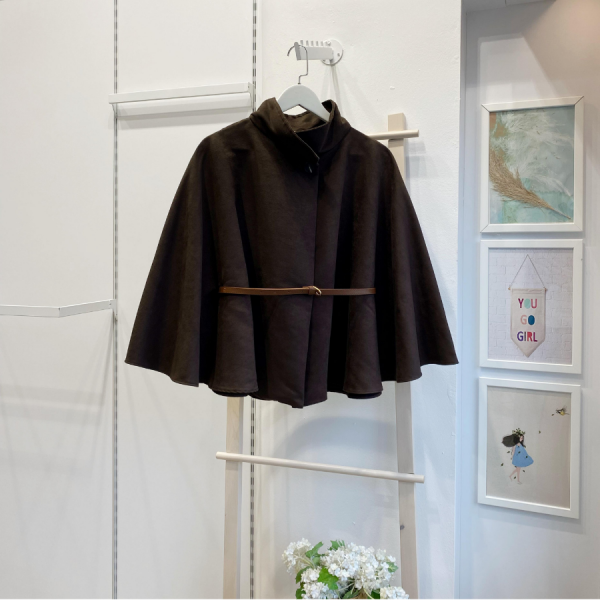 Acı Kahve Süet Kumaş Pelerin Ceket