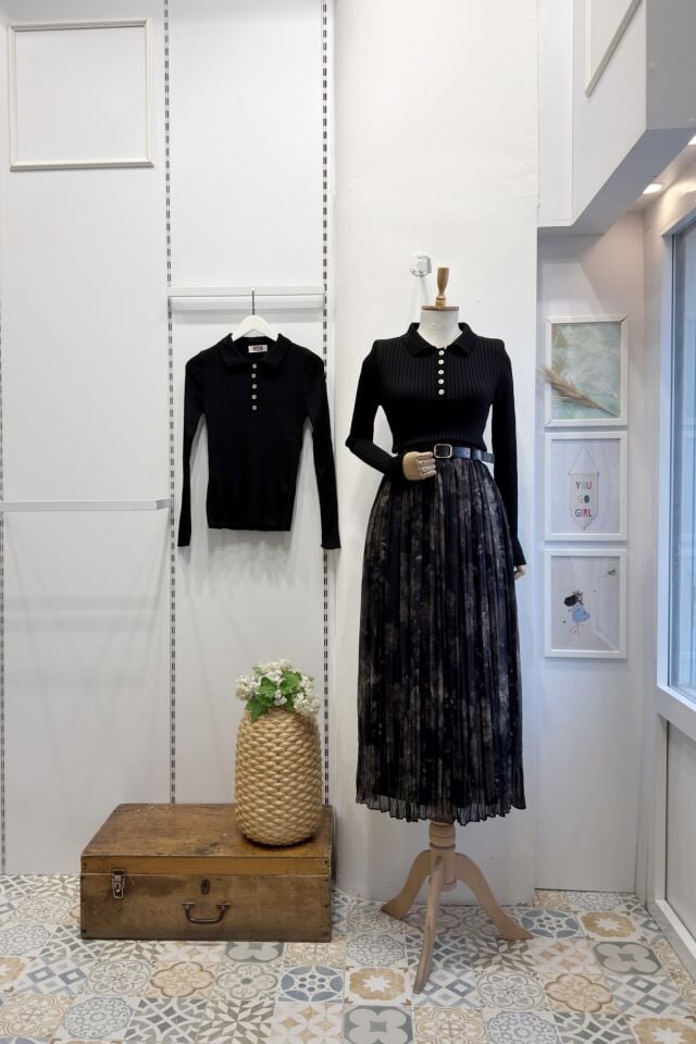 Siyah Kemer Detaylı Soft Desenli Şifon Etek