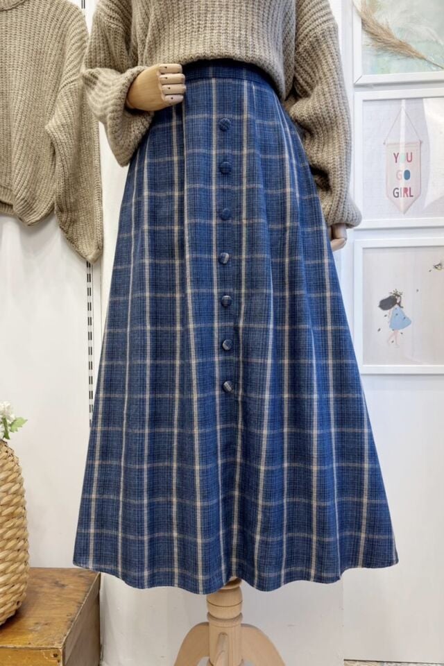 Mavi Rosetta Ekose Desenli Etek