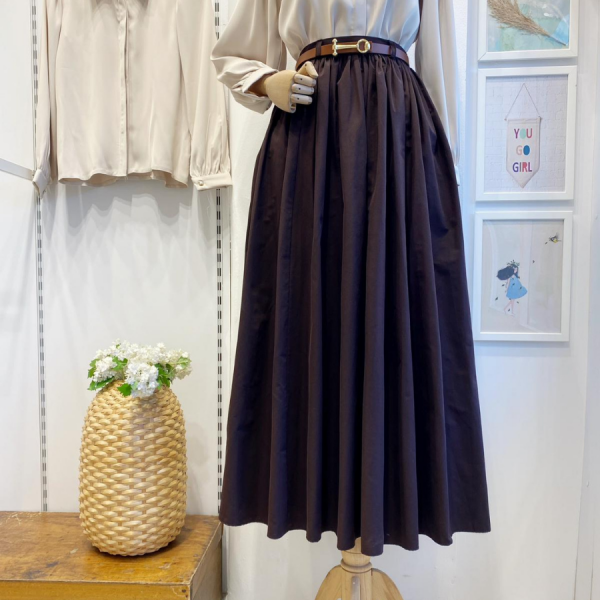 Acı Kahve Kemerli Sık Pileli Etek